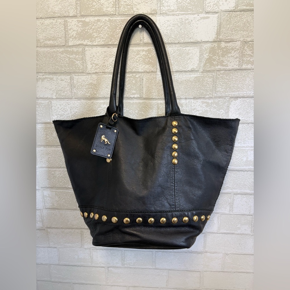 Emma Fox Black Leather Gold Studded Tote Bag